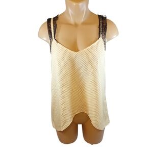 Y2K BCBGeneration Lace Satin Champagne Tank Top Cami Triangle Polka Dots Glam M